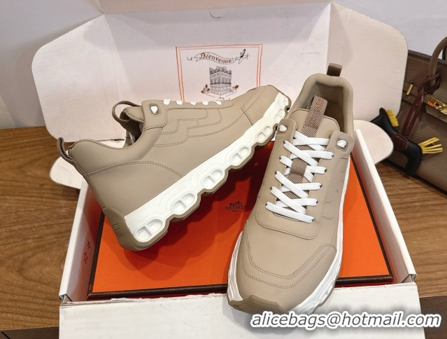 Classic Hot Hermes Impulse Sneakers in Calfskin Leather Beige 0304139
