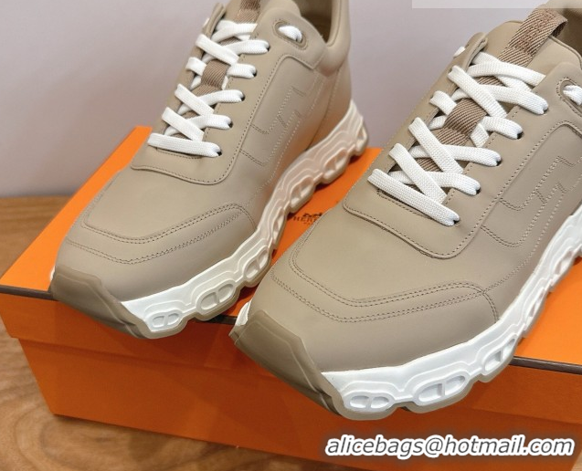 Classic Hot Hermes Impulse Sneakers in Calfskin Leather Beige 0304139