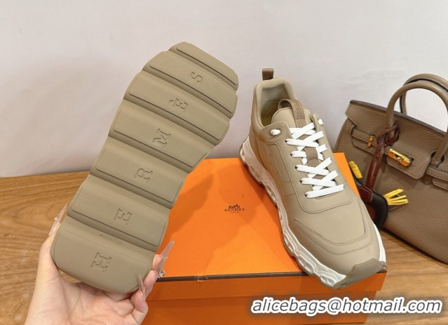 Classic Hot Hermes Impulse Sneakers in Calfskin Leather Beige 0304139