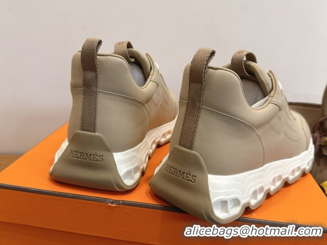 Classic Hot Hermes Impulse Sneakers in Calfskin Leather Beige 0304139