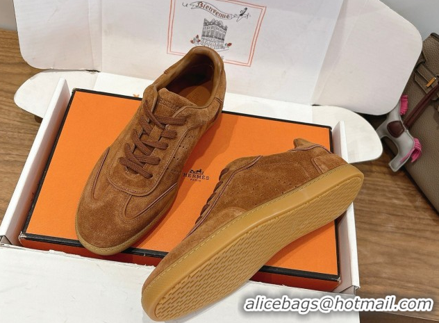 Low Price Hermes Match Sneakers in Suede Tan Brown 2026 H261863