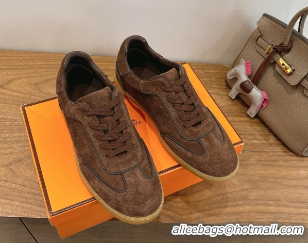 Buy Discount Hermes Match Sneakers in Suede Dark Brown 2026 H261863