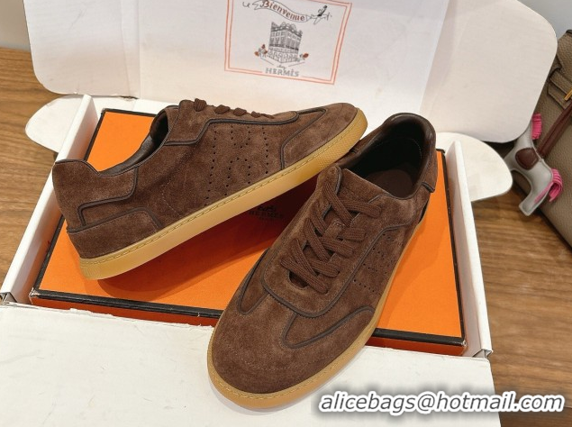 Buy Discount Hermes Match Sneakers in Suede Dark Brown 2026 H261863