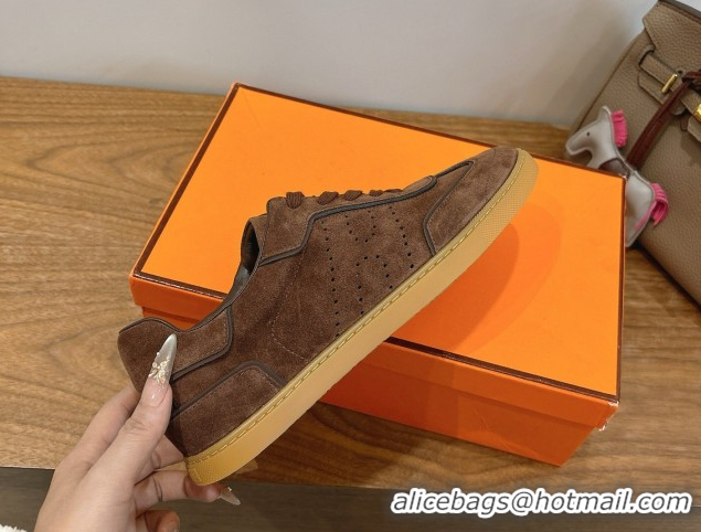 Buy Discount Hermes Match Sneakers in Suede Dark Brown 2026 H261863