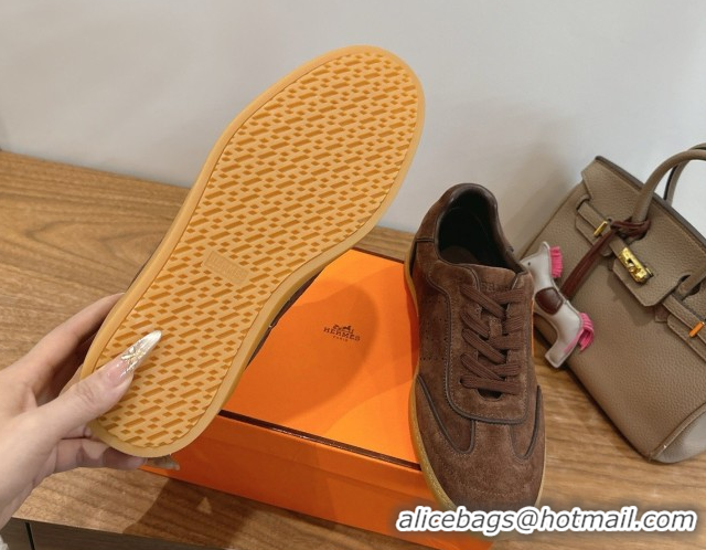 Buy Discount Hermes Match Sneakers in Suede Dark Brown 2026 H261863