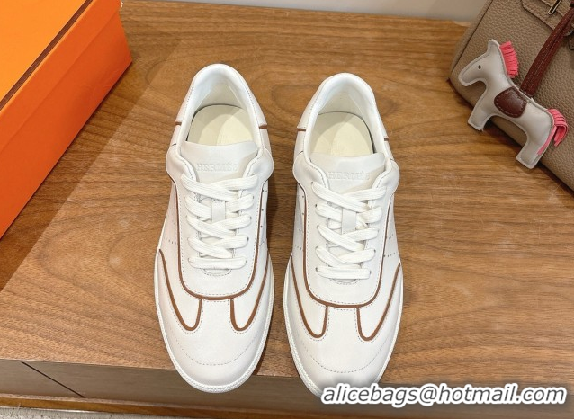 Shop Cheap Hermes Match Sneakers in Calfskin Leather White/Brown Trim 2026 H261863