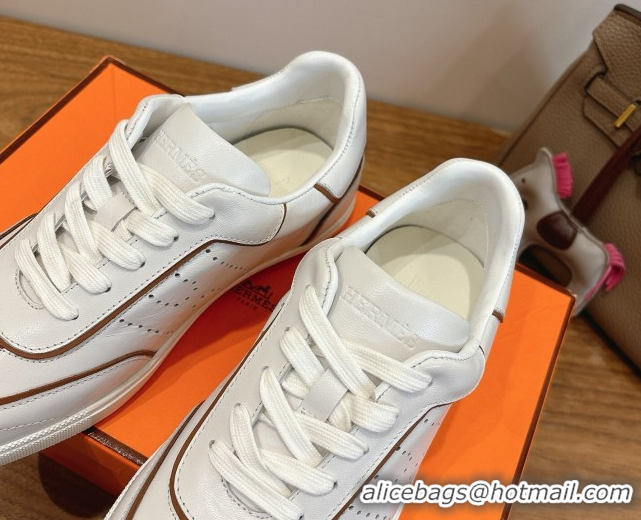 Shop Cheap Hermes Match Sneakers in Calfskin Leather White/Brown Trim 2026 H261863