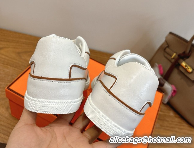 Shop Cheap Hermes Match Sneakers in Calfskin Leather White/Brown Trim 2026 H261863