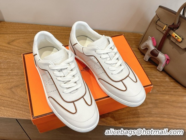 Shop Cheap Hermes Match Sneakers in Calfskin Leather White/Brown Trim 2026 H261863