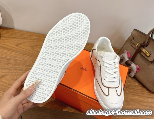 Shop Cheap Hermes Match Sneakers in Calfskin Leather White/Brown Trim 2026 H261863
