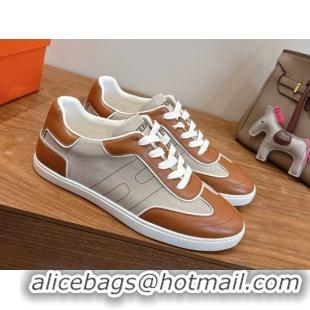 Good Looking Hermes Match Sneakers in Canvas and Calfskin Leather Grey/Brown 2026 H261863