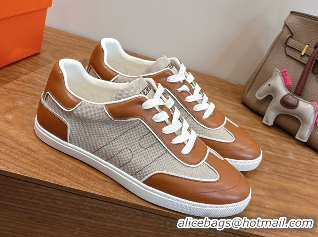 Good Looking Hermes Match Sneakers in Canvas and Calfskin Leather Grey/Brown 2026 H261863