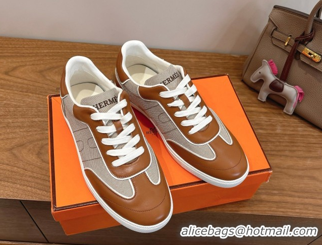 Good Looking Hermes Match Sneakers in Canvas and Calfskin Leather Grey/Brown 2026 H261863
