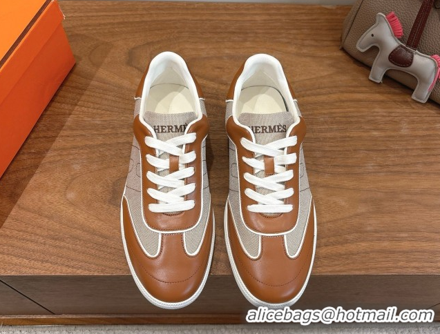 Good Looking Hermes Match Sneakers in Canvas and Calfskin Leather Grey/Brown 2026 H261863