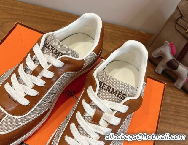 Good Looking Hermes Match Sneakers in Canvas and Calfskin Leather Grey/Brown 2026 H261863