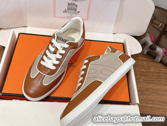 Good Looking Hermes Match Sneakers in Canvas and Calfskin Leather Grey/Brown 2026 H261863