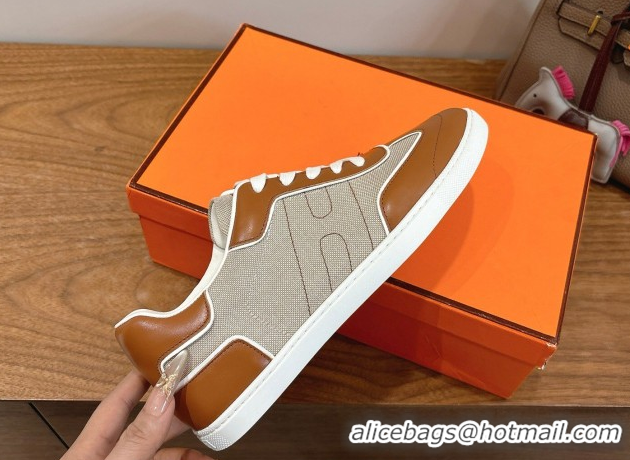 Good Looking Hermes Match Sneakers in Canvas and Calfskin Leather Grey/Brown 2026 H261863