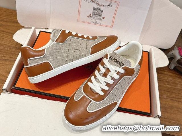 Good Looking Hermes Match Sneakers in Canvas and Calfskin Leather Grey/Brown 2026 H261863
