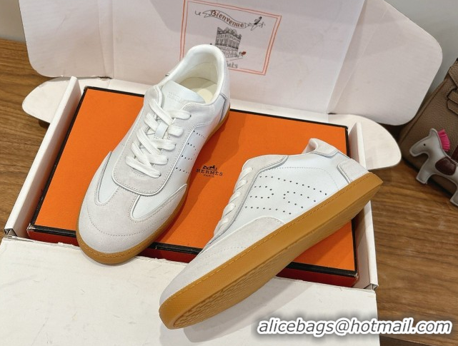 Super Quality Hermes Match Sneakers in Suede and Calfskin Leather White/Grey 2026 H261863