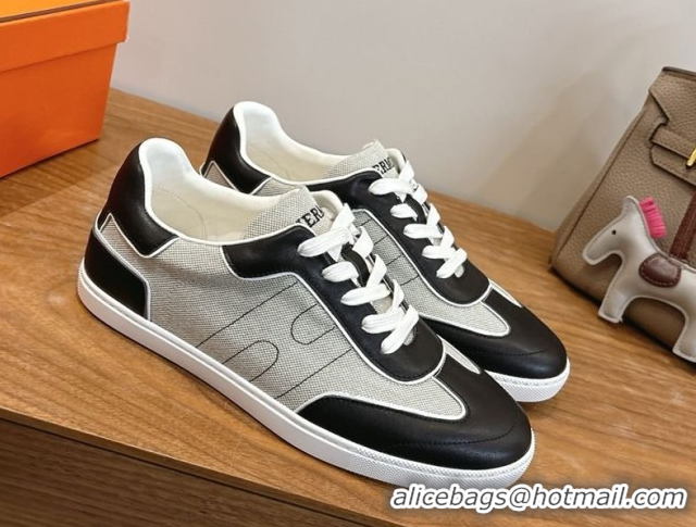 Best Product Hermes Match Sneakers in Canvas and Calfskin Leather Grey/Black 2026 H261863