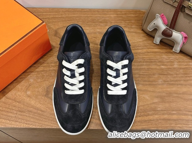 Good Quality Hermes Match Sneakers in Suede and Calfskin Leather Dark Blue 2026 H261863