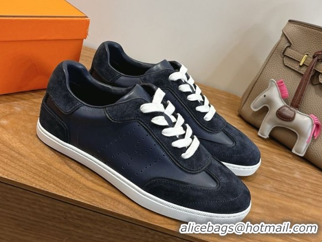 Good Quality Hermes Match Sneakers in Suede and Calfskin Leather Dark Blue 2026 H261863