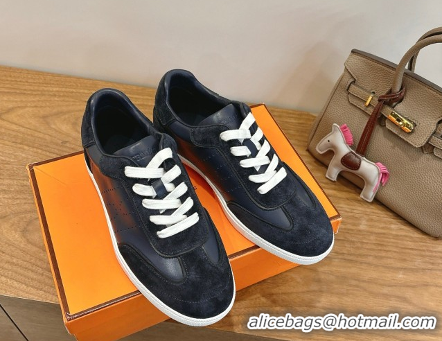 Good Quality Hermes Match Sneakers in Suede and Calfskin Leather Dark Blue 2026 H261863