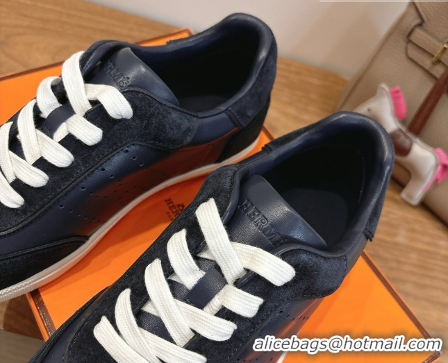 Good Quality Hermes Match Sneakers in Suede and Calfskin Leather Dark Blue 2026 H261863
