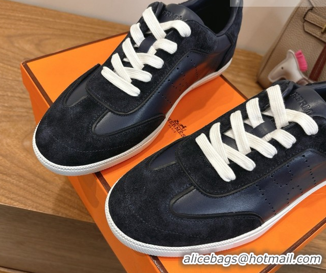 Good Quality Hermes Match Sneakers in Suede and Calfskin Leather Dark Blue 2026 H261863