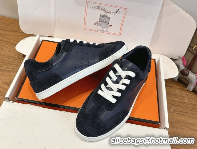 Good Quality Hermes Match Sneakers in Suede and Calfskin Leather Dark Blue 2026 H261863