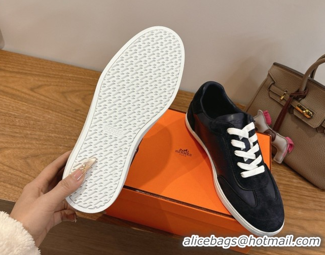 Good Quality Hermes Match Sneakers in Suede and Calfskin Leather Dark Blue 2026 H261863
