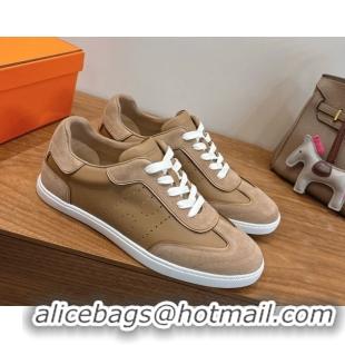 Top Grade Hermes Match Sneakers in Suede and Calfskin Leather Light Brown 2026 H261863