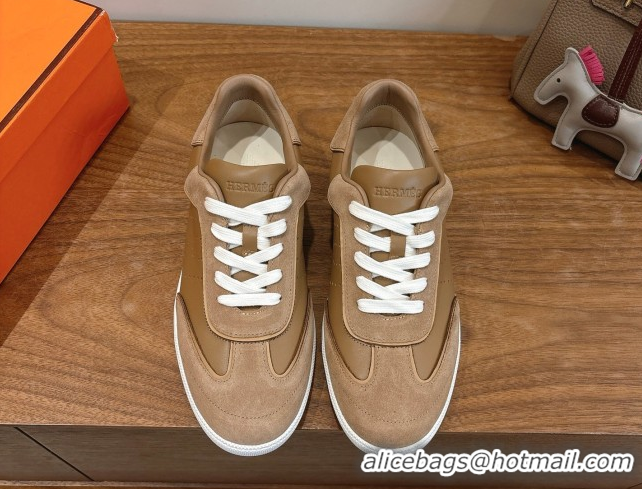 Top Grade Hermes Match Sneakers in Suede and Calfskin Leather Light Brown 2026 H261863