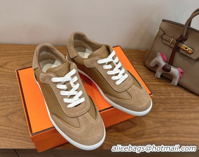 Top Grade Hermes Match Sneakers in Suede and Calfskin Leather Light Brown 2026 H261863