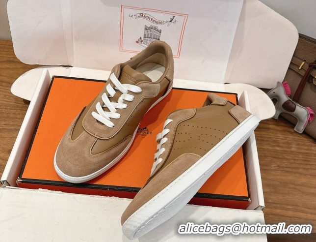 Top Grade Hermes Match Sneakers in Suede and Calfskin Leather Light Brown 2026 H261863