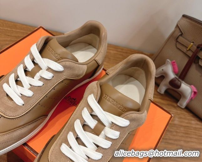 Top Grade Hermes Match Sneakers in Suede and Calfskin Leather Light Brown 2026 H261863