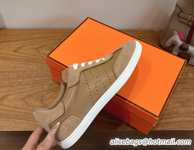 Top Grade Hermes Match Sneakers in Suede and Calfskin Leather Light Brown 2026 H261863