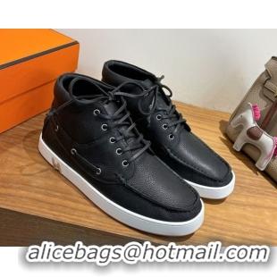 Charming Hermes Calfskin Leather High top Sneakers Black 2026 HS030401