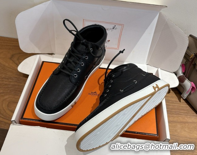 Charming Hermes Calfskin Leather High top Sneakers Black 2026 HS030401