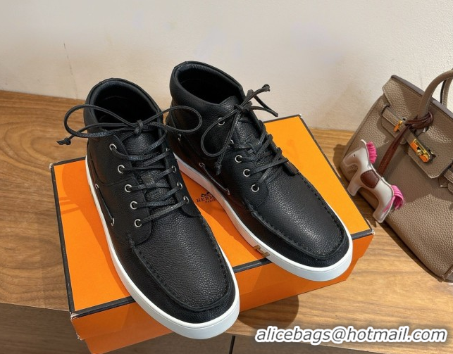 Charming Hermes Calfskin Leather High top Sneakers Black 2026 HS030401
