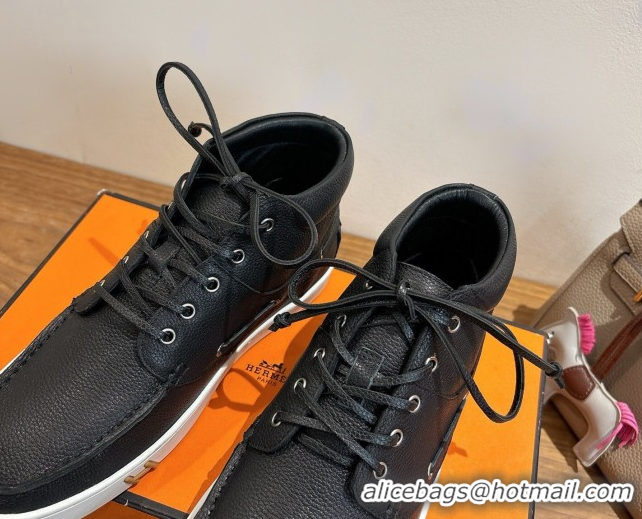 Charming Hermes Calfskin Leather High top Sneakers Black 2026 HS030401