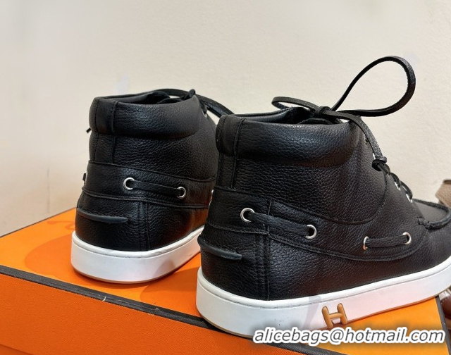 Charming Hermes Calfskin Leather High top Sneakers Black 2026 HS030401