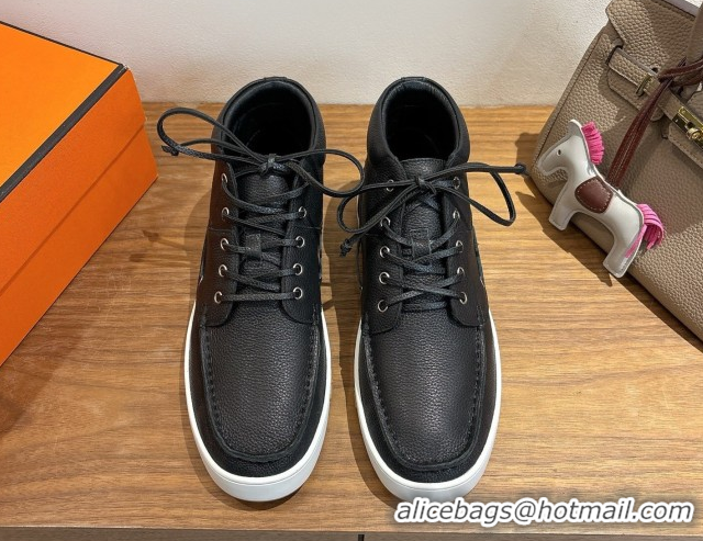 Charming Hermes Calfskin Leather High top Sneakers Black 2026 HS030401