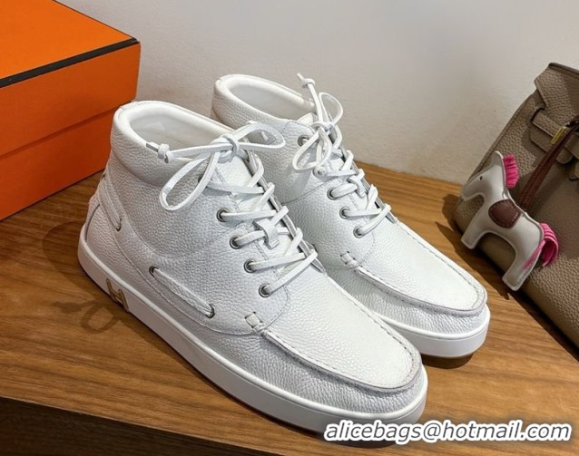 Best Grade Hermes Calfskin Leather High top Sneakers White 2026 HS030401