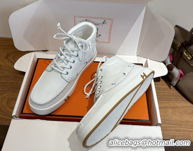 Best Grade Hermes Calfskin Leather High top Sneakers White 2026 HS030401