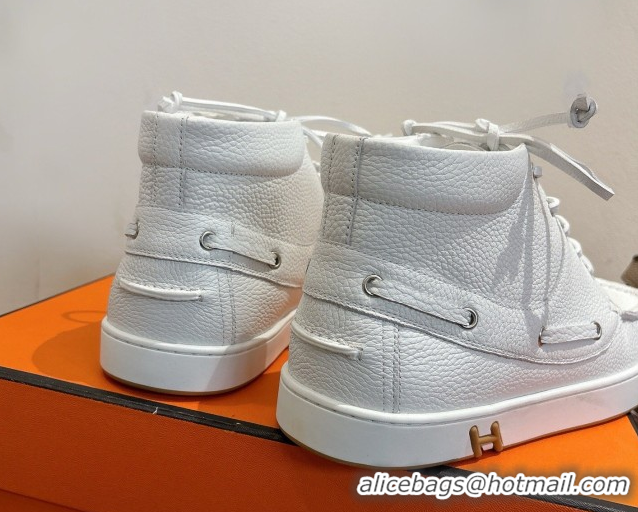 Best Grade Hermes Calfskin Leather High top Sneakers White 2026 HS030401