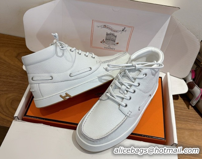 Best Grade Hermes Calfskin Leather High top Sneakers White 2026 HS030401