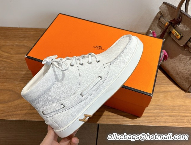 Best Grade Hermes Calfskin Leather High top Sneakers White 2026 HS030401
