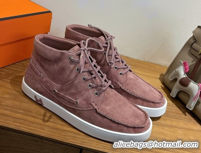 Sumptuous Hermes Suede High top Sneakers Powder Pink 2026 HS030401