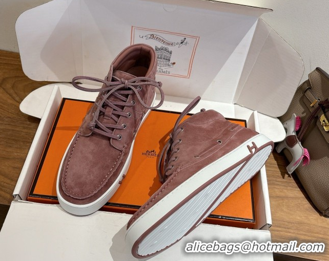 Sumptuous Hermes Suede High top Sneakers Powder Pink 2026 HS030401